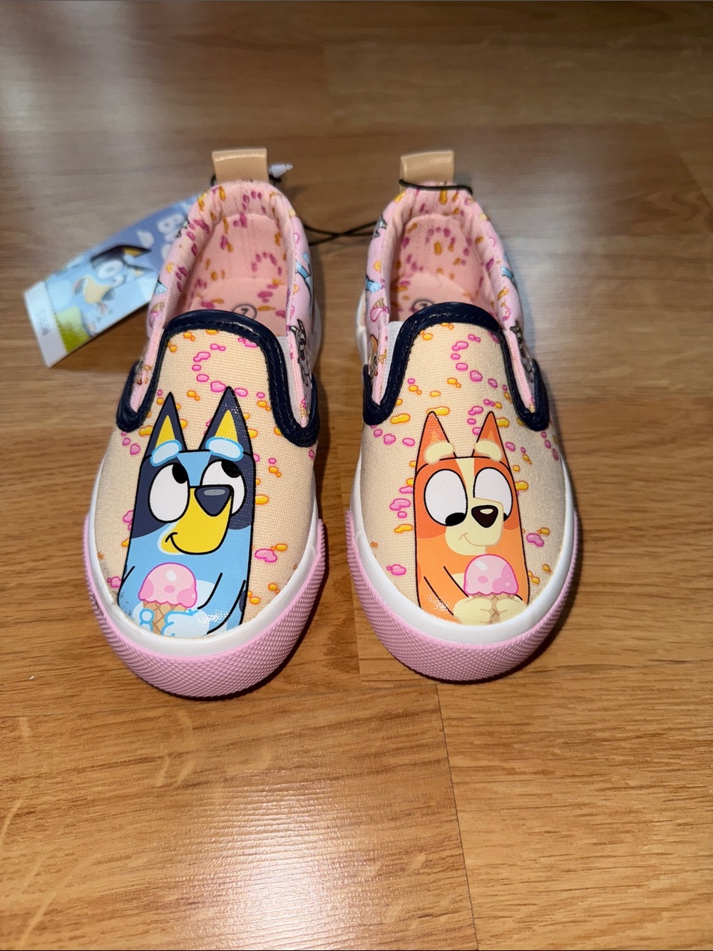Kids Slip-On Bluey Sneakers in Pink and Tan